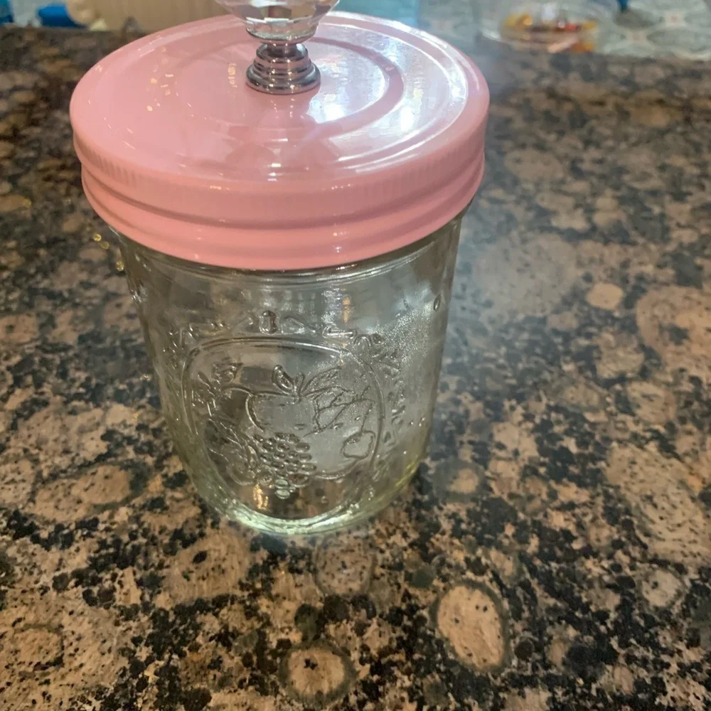 Pink Glass canister with Crystal Knob